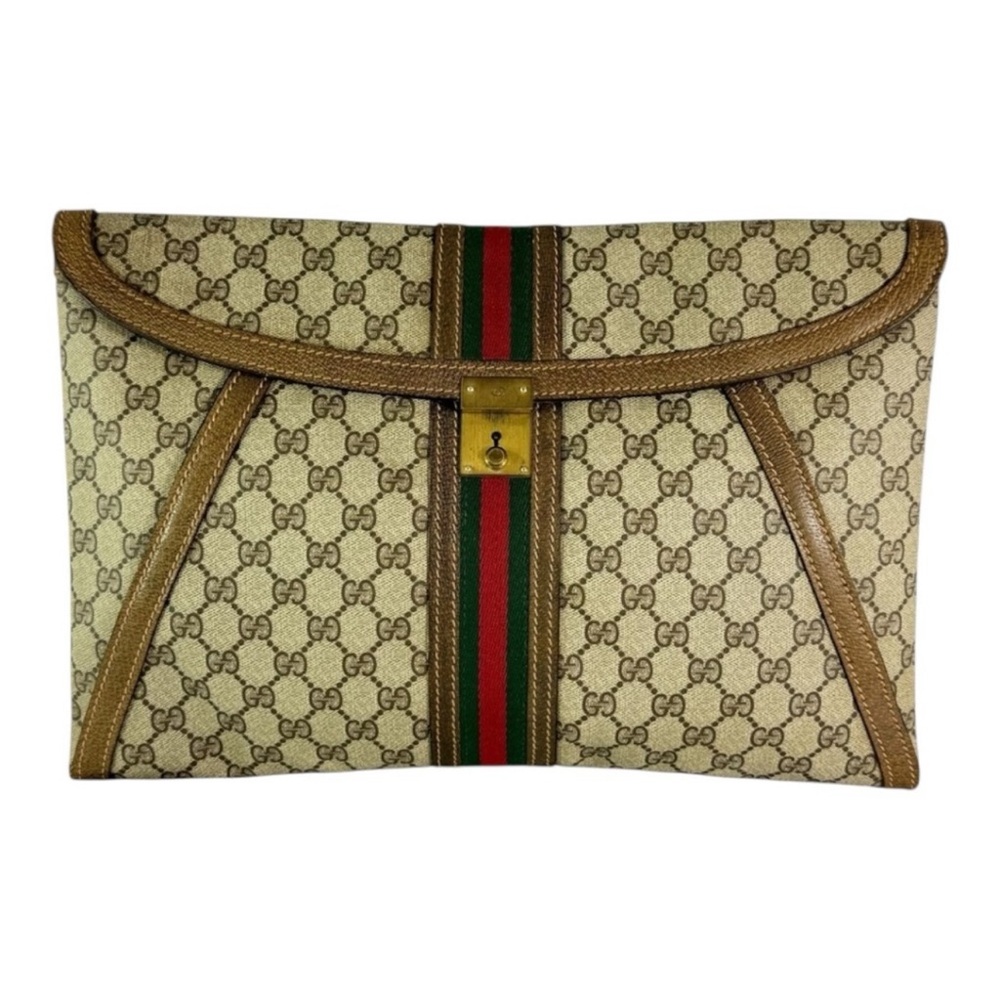 Gucci Beige and Brown Monogram Pouch